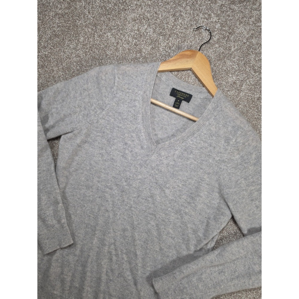 100% Cashmere Charter Club Luxury V-Neck Sweater Light Gray Women's Size Medium